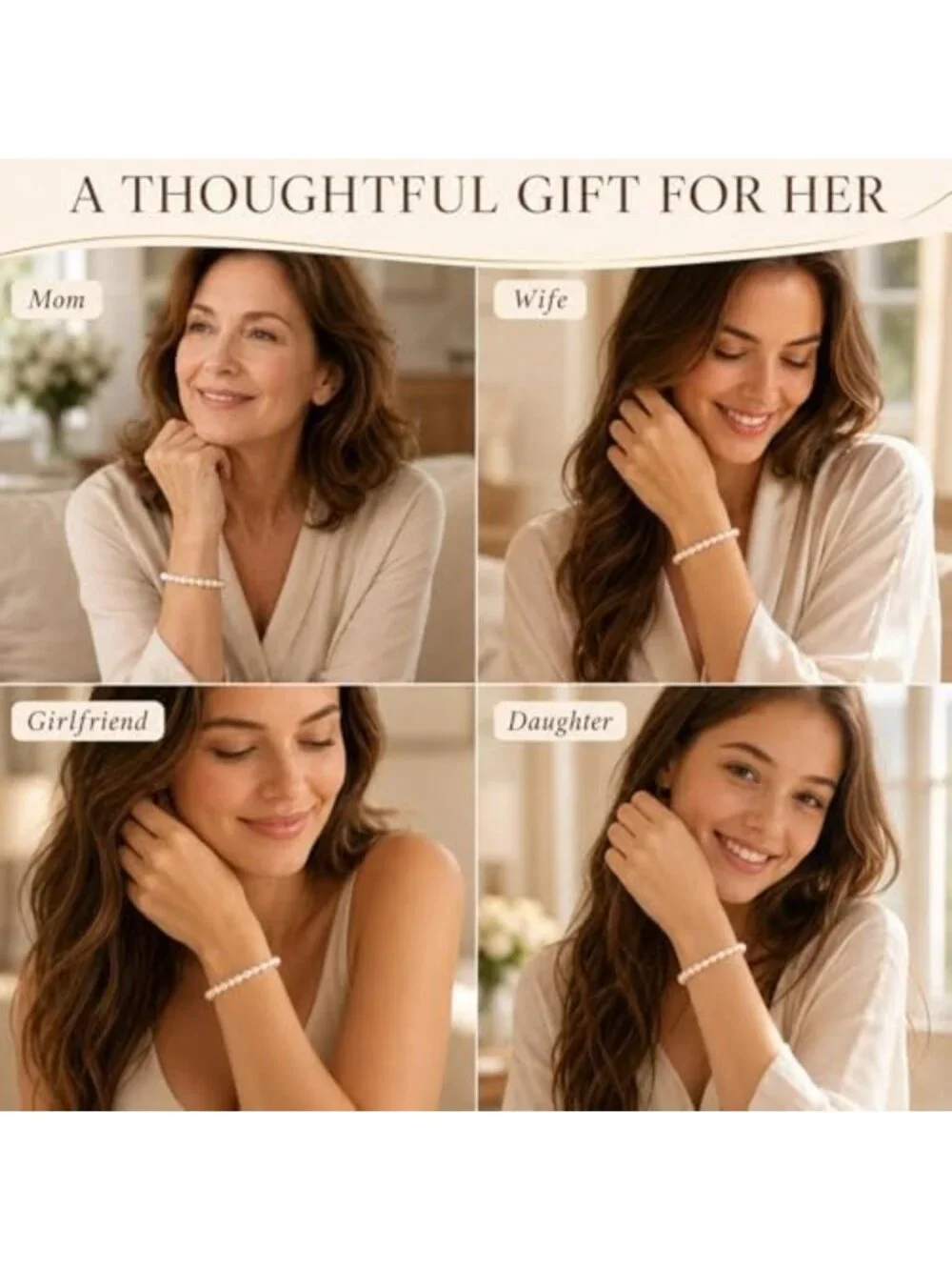 Freshwater Cultured White Pearl Bracelet in Sterling Silver for Women - Elegant